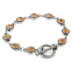 November Birthstone Link Bracelet, Autumn Topaz Crystal Jewelry, Waterproof in Non Tarnish Stainless, Birthday Gift for Her