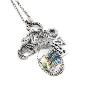 New Orleans Louisiana Necklace with Mardi Gras Mask and State Map Charm