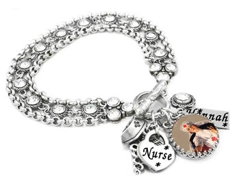 Nurse Jewelry, Personalized Nurse Bracelet, RN Jewelry, LPN Bracelet, Custom Nurse Charm Bracelet, Gift for Nurse, Caduceus