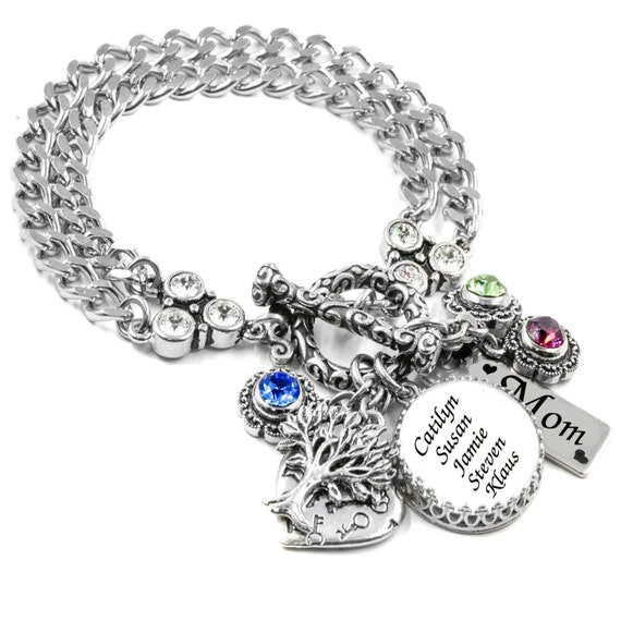 Engraved Mothers Bracelet: Custom Names and Sparkling Birthstones