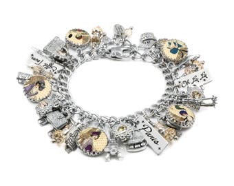 Charm Bracelet, Paris and Parisian Jewelry, France Travel Bracelet, Cottagecore
