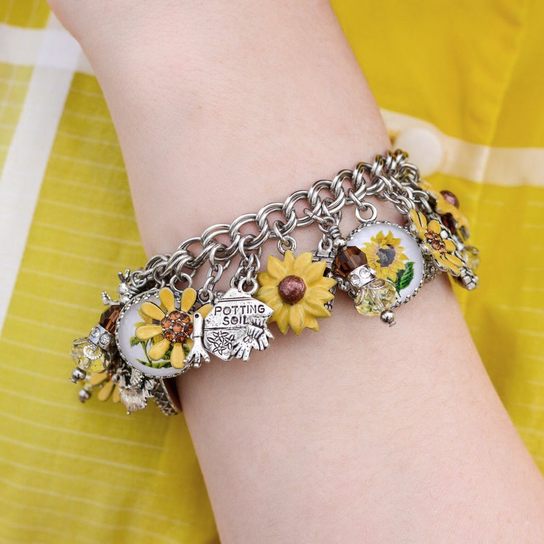 Sunflower Bracelet Colorful Flower Jewelry Enameled Etsy