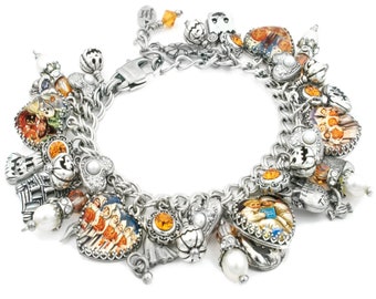 Ghost Charm Bracelet, Halloween Jewelry with Fresh Water Pearls
