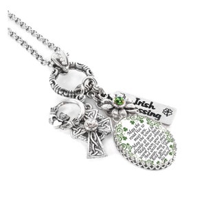 St. Patrick’s Day Necklace, Green Shamrock Charm Jewelry, Lucky Irish Gift for Her, Four Leaf Clover Pendant with Crystal