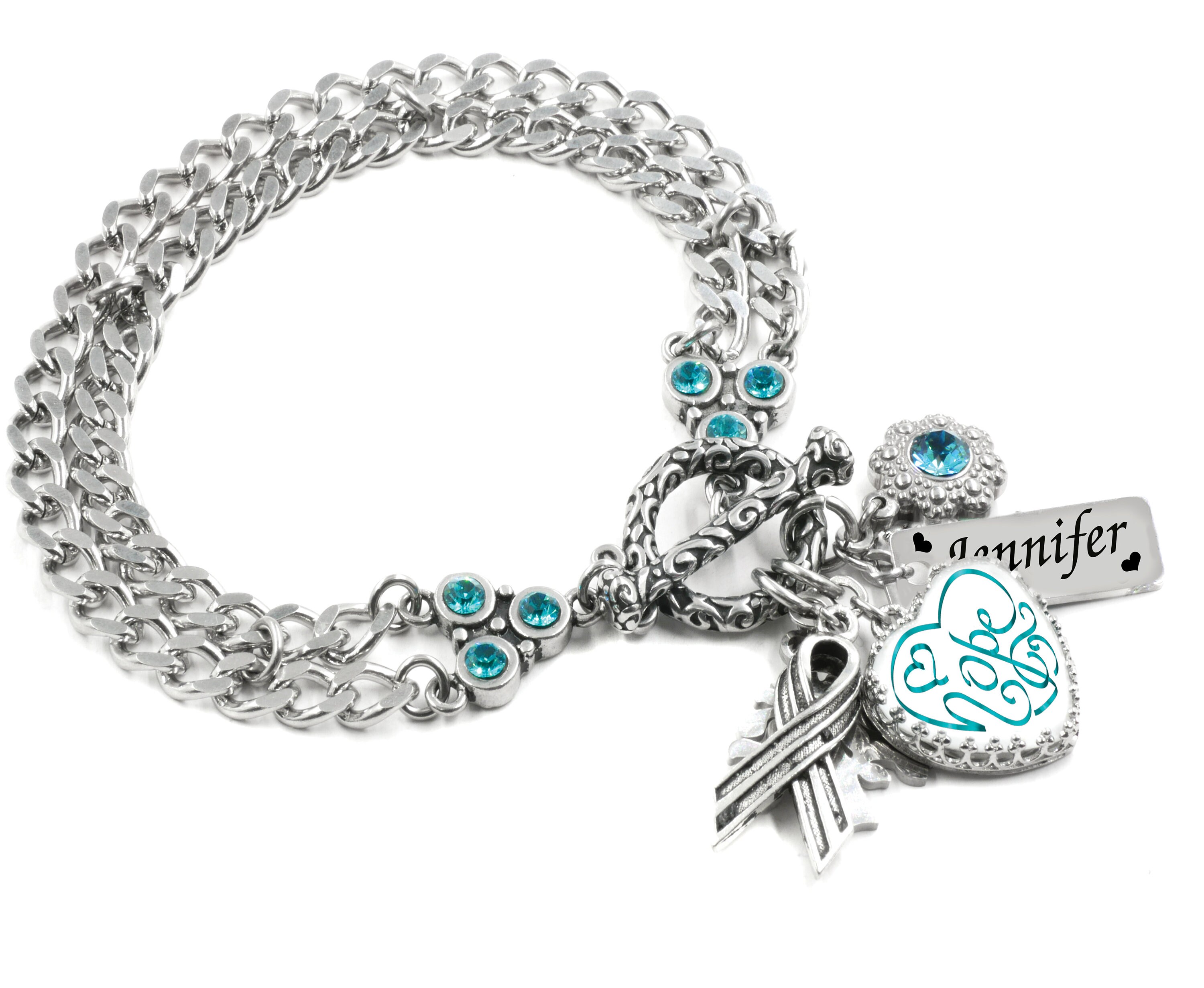 Awareness Jewelry Teal Ribbon Bracelet Ovarian Cancer Etsy