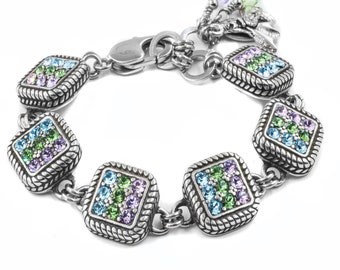 Crystal Mermaid Bracelet, Pave Jewelry Bold Statement, Ocean and Beach Jewelry, Adjustable Clasp in Stainless Steel