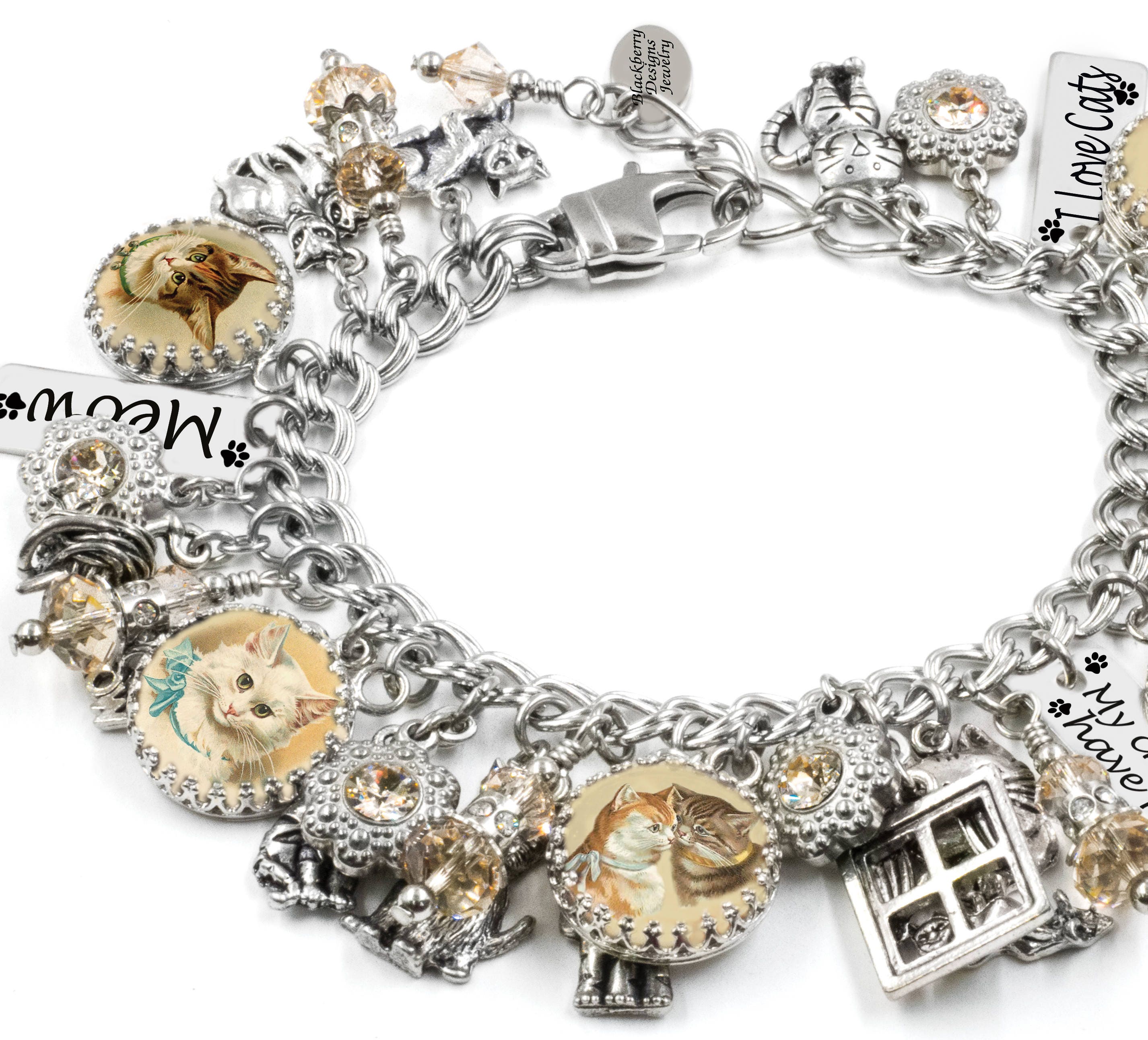 Cat Charm Bracelet Cats Jewelry Cat Bracelet Kitten Charm Etsy