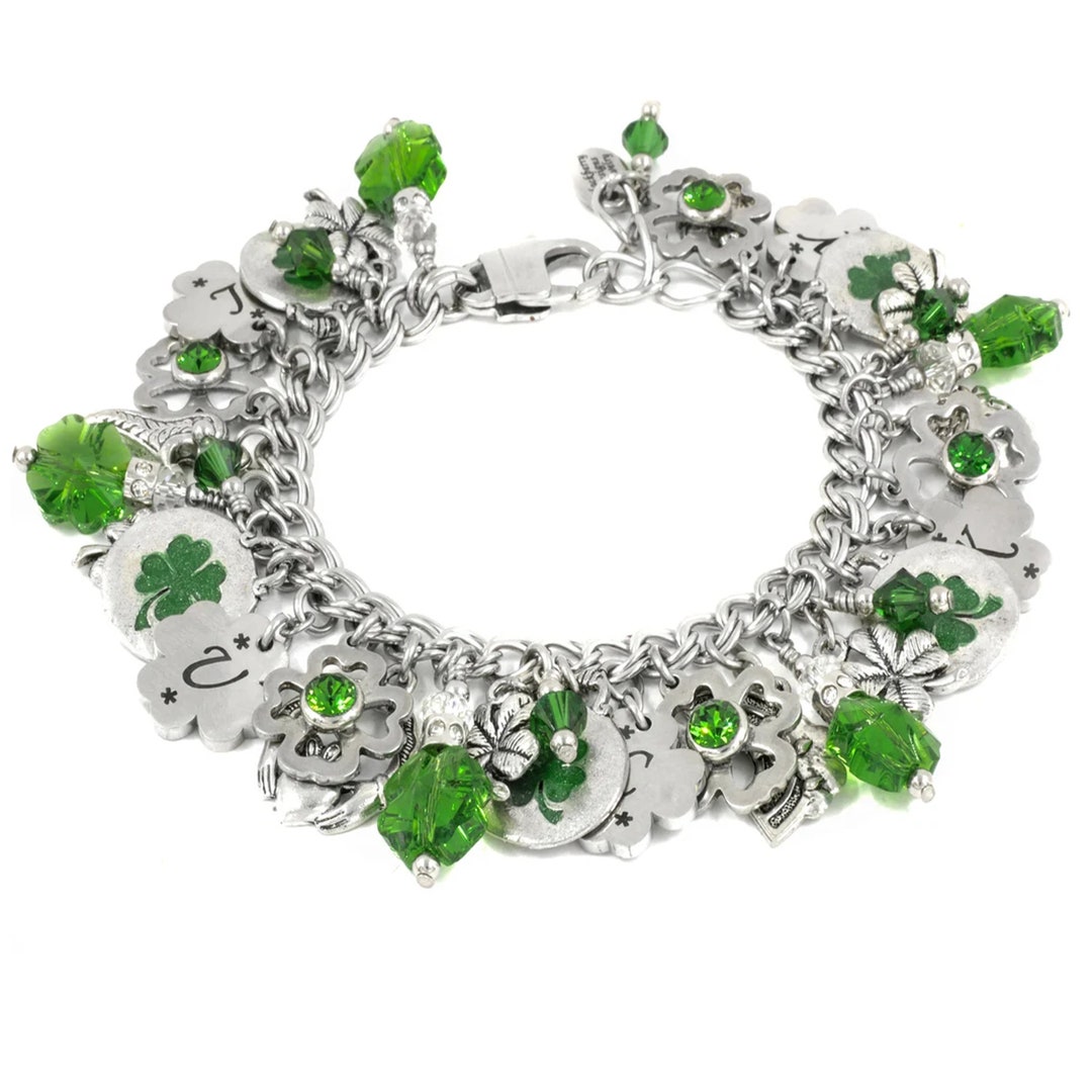 Irish Charm Bracelet Shamrock Jewelry Emerald Green Lucky Etsy