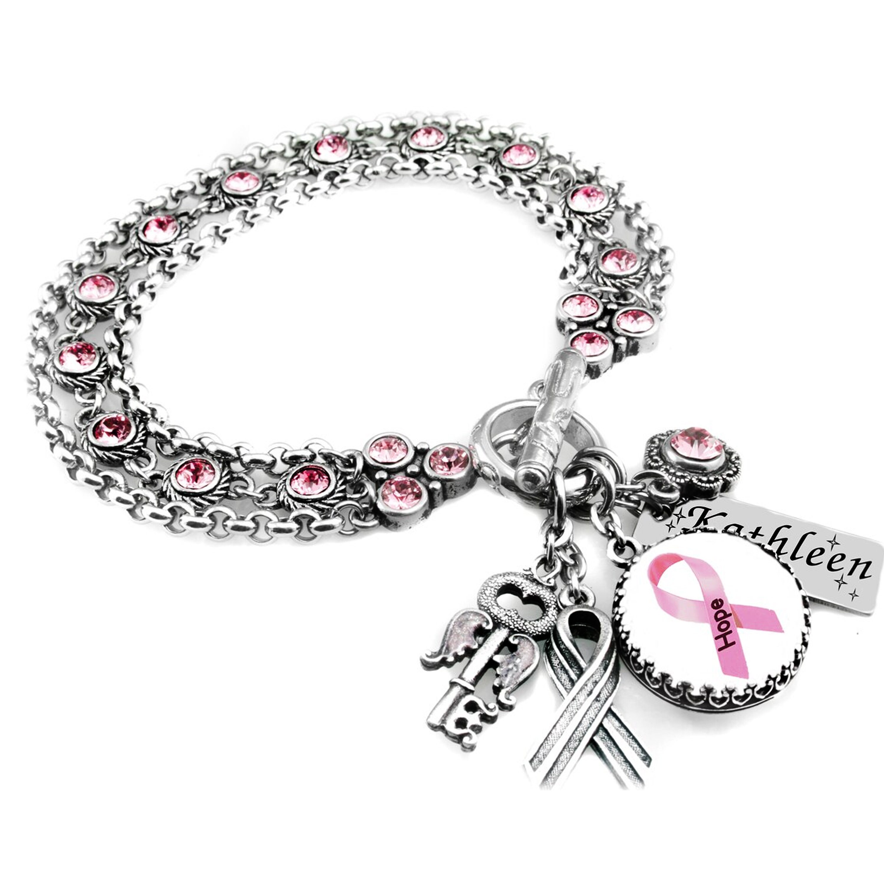 Breast Cancer Bracelet with Letter & Pink Ribbon