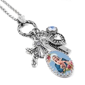 Religious Jewelry, Catholic Necklace, Madonna and Child Pendant, Virgin Mary, Baby Jesus