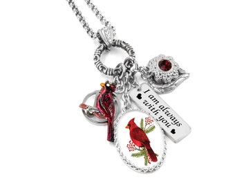 I am Always with You, Red Cardinal Necklace, Angel Wing Charms, Christmas Gift