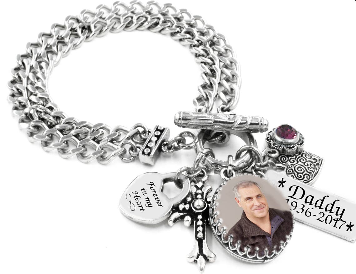 Personalized Memorial Charm Bracelet With Photo and Engraved Etsy