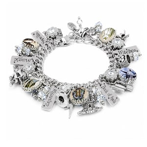 Silver Charm Bracelet, Wizards World Jewelry, Broom, Magic Charms, Spells, Potions, Wand