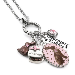 Chocolate Rabbit Necklace, Easter Bunny Jewelry, Spring Gifts, Non Tarnish Stainless image 1