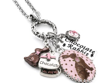 Chocolate Rabbit Necklace, Easter Bunny Jewelry, Spring Gifts, Non Tarnish Stainless