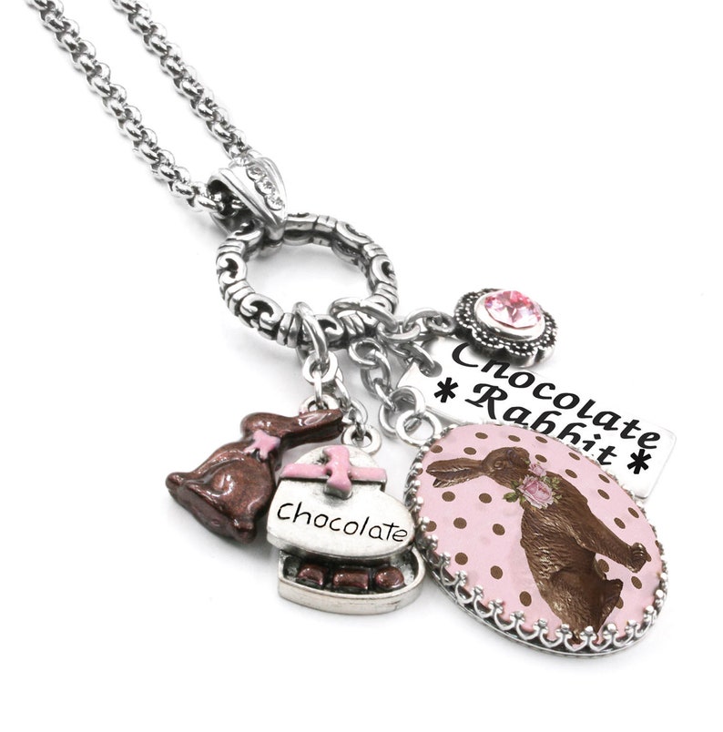 Chocolate Rabbit Necklace, Easter Bunny Jewelry, Spring Gifts, Non Tarnish Stainless image 1