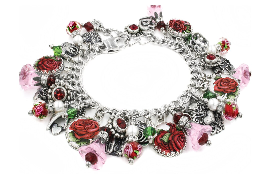 Silver Rose Charm Bracelet Silver Rose Jewelry Flower Etsy