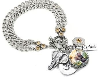 Elephant Jewelry, Personalized Animal Bracelet, Engraved Charm