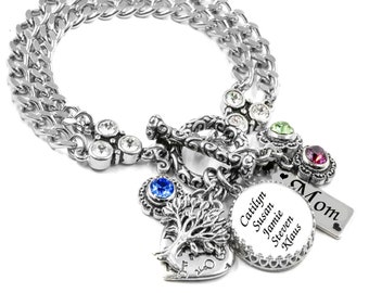 Mothers Jewelry, Grandma Bracelet, Nana, Aunt, Sister with Kids Names for Mother's Day or Birthday