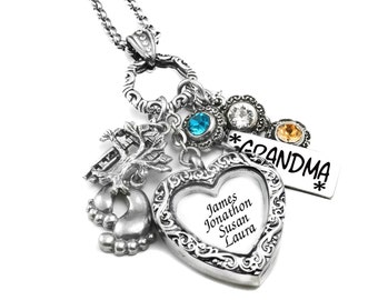 Mothers Locket Necklace, Children's Birthstone Jewelry, Mother's Day Gift, Mom, Grandma, Nana