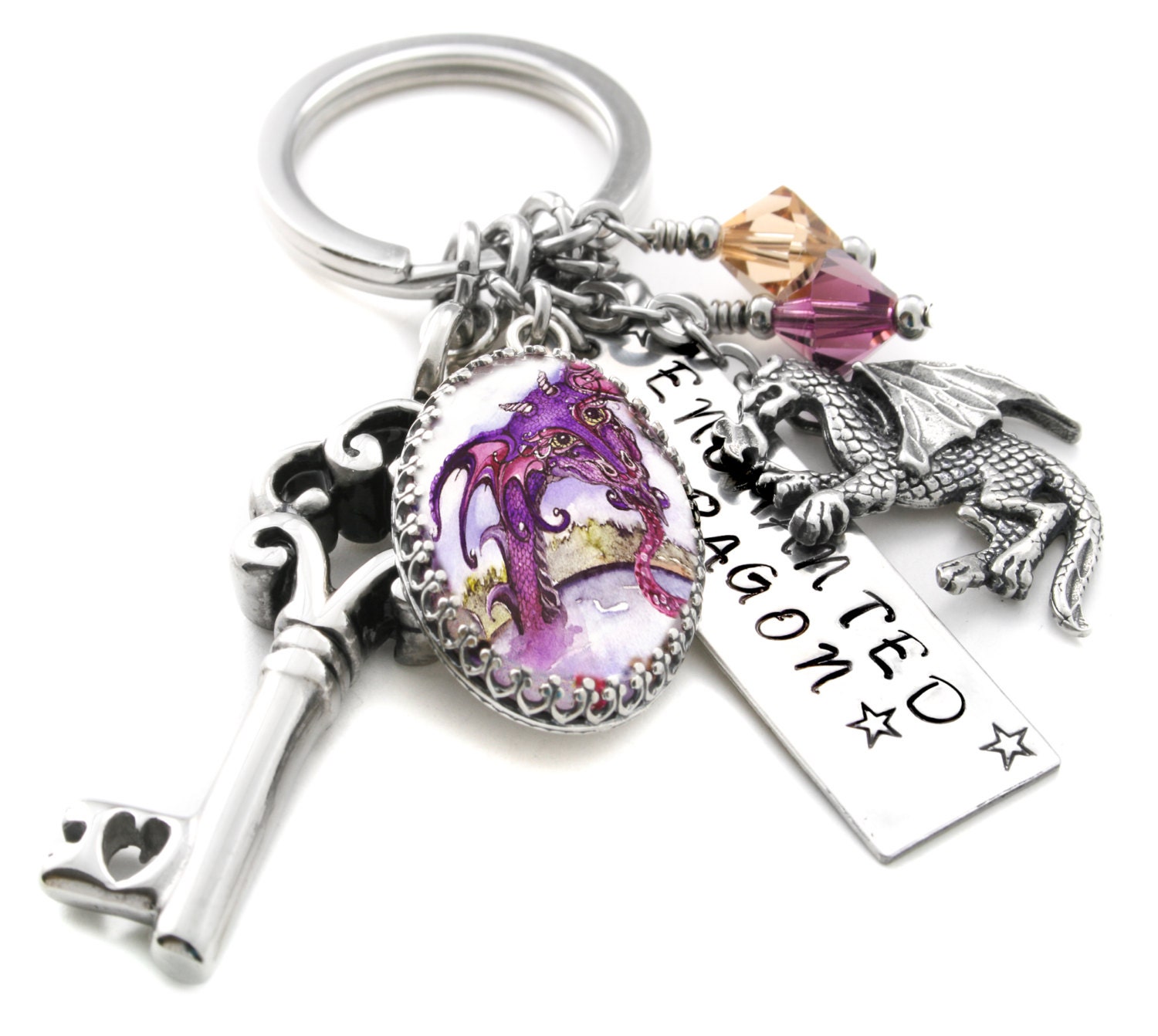 Stainless Steel Key Chain Enchanted Dragon Keychain Dragon Etsy