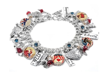 America Keepsake Charm Bracelet, 250th Anniversary Gift, 1776 to 2026 Americana Jewelry
