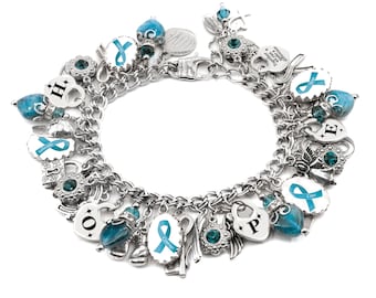 Ovarian Cancer Bracelet, Awareness Gift, Hope, Strength, Cure Charms