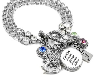 Grandmother's Personalized Bracelet Childrens Names, Grandma Gift, Keepsake Jewelry, Non Tarnish Stainless