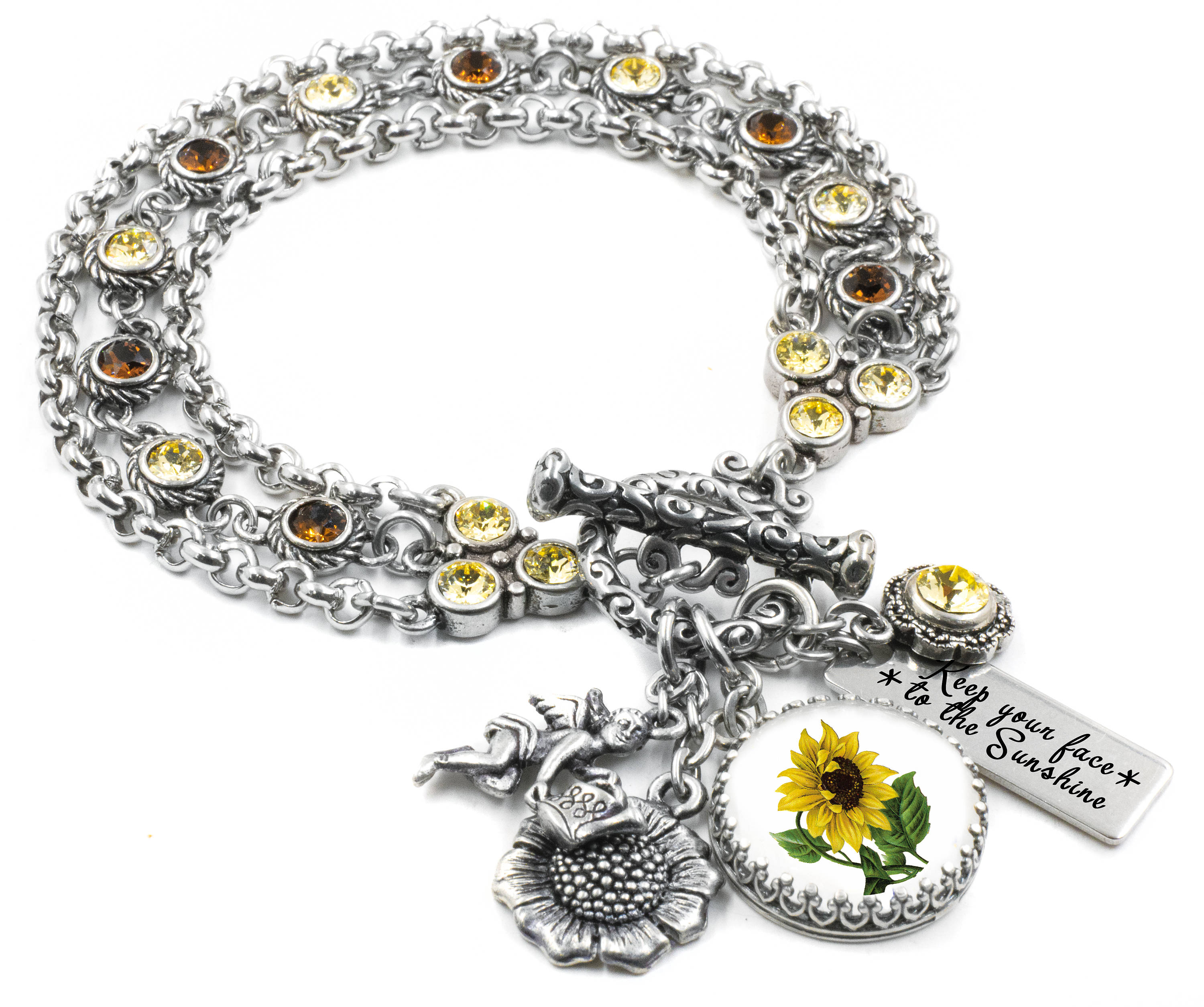 Sunflower Jewelry Sunflower Bracelet Charm Bracelet Etsy