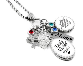 Personalized Family Necklace with Children's Name, Favorite Quote, Choose your own Charms and Birthstones