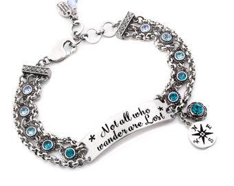 Personalized ID Bracelet with your Choice of Quote and Birthstone Crystals