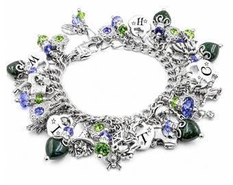 Silver Witch Jewelry, Halloween Bracelet, Engraved Witch Charms, Cottagecore