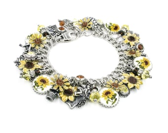 Sunflower Bracelet, Colorful  Flower Jewelry, Unique Gift for Gardner, Cottagecore