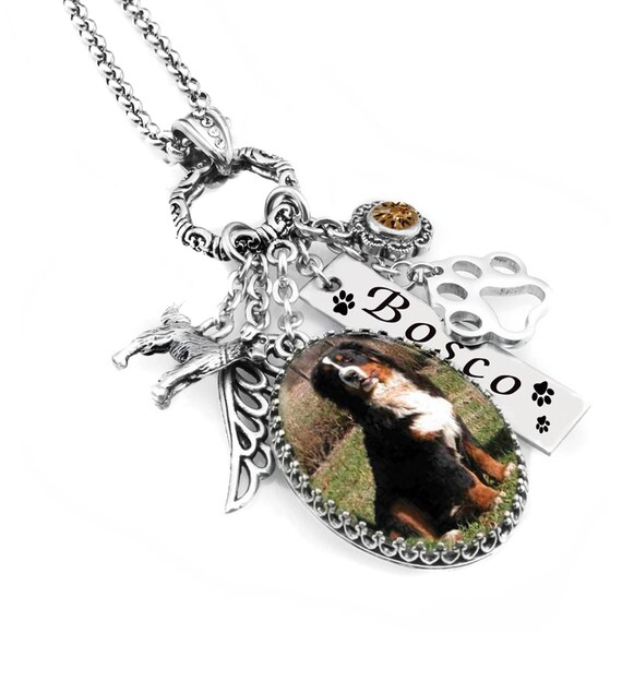 Personalized Pet Memorial Necklace with Photo, Charms & Crystals