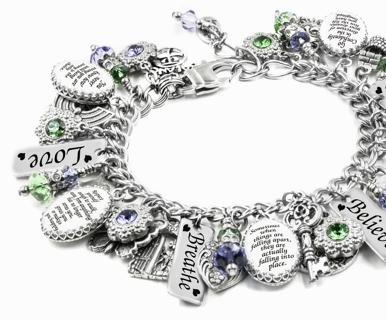 Personalized Quote Charm Bracelet choose your own quotes Inspirational Jewelry with Sayings