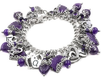 Amethyst Bracelet, Gemstone Jewelry, February Birthstone, Birthday Gift