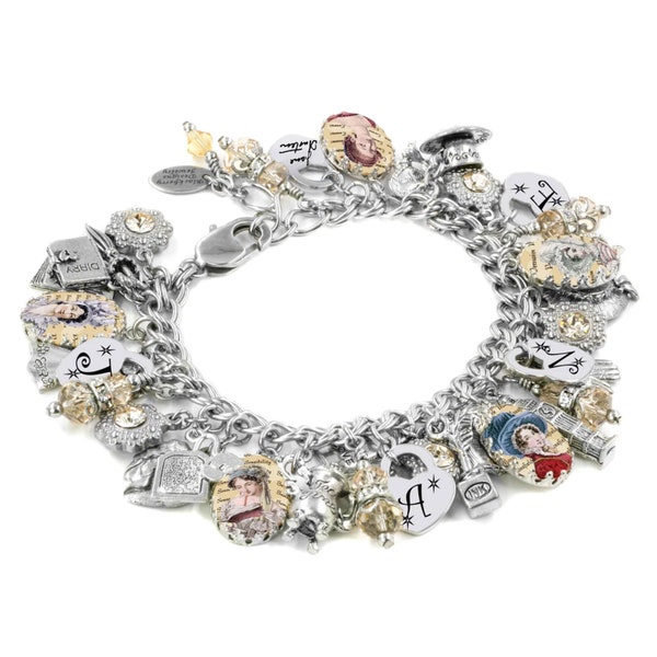 Jane Austen Bracelet, Book Lover Jewelry, Literary Charm Bracelet, Engraved Name