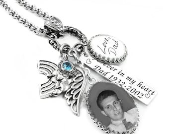 Personalized Memorial Necklace - Photo Pendant with Handwriting Charm