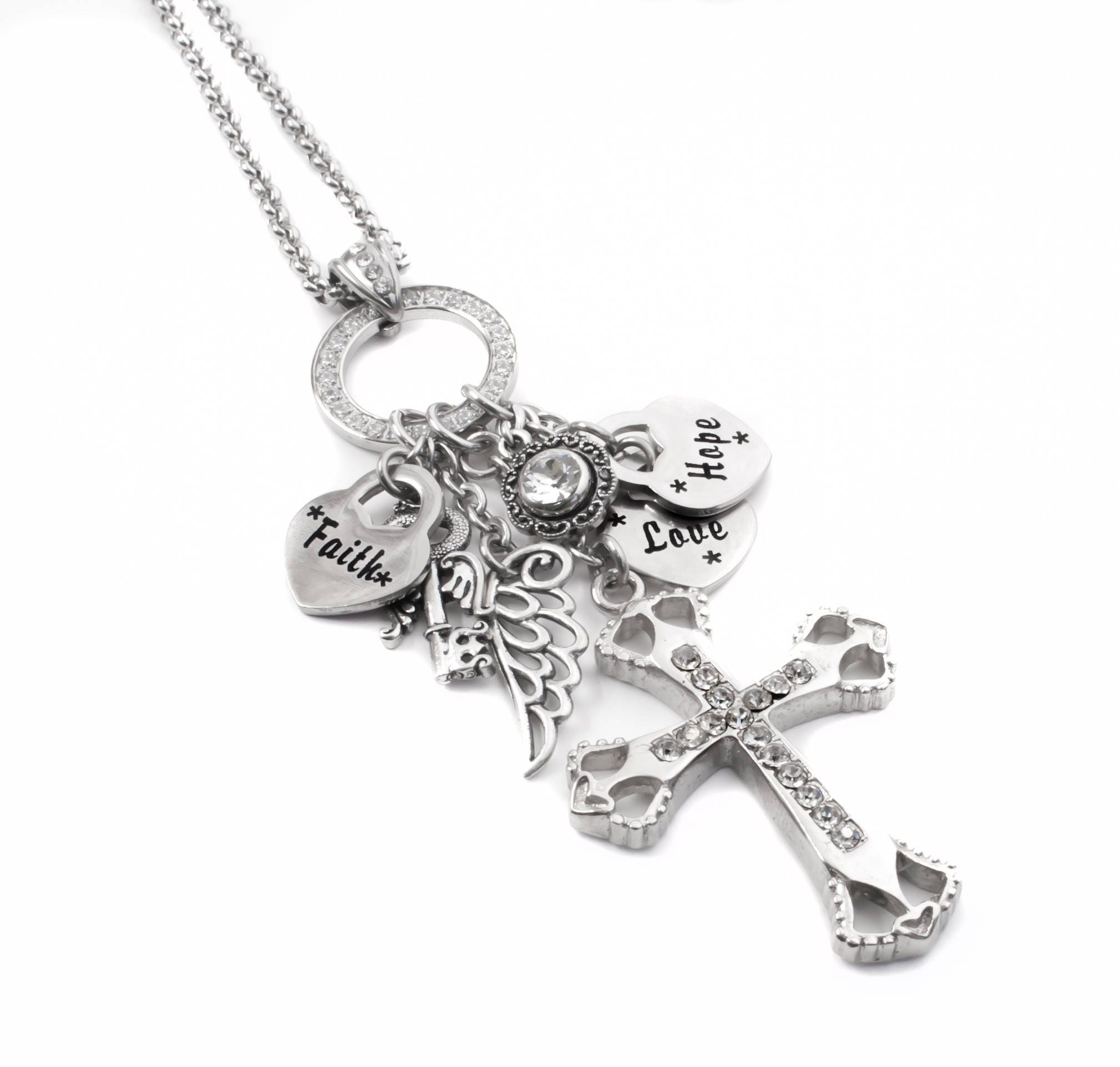 Silver Cross Jewelry Religious Pendant Spiritual Necklace Etsy