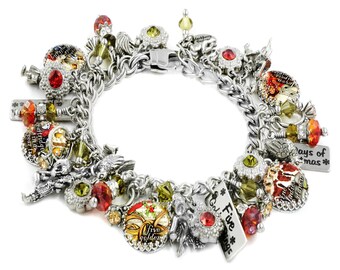 12 Days of Christmas, Holiday Jewelry, Partridge in a Pear Tree, Holiday Charm Bracelet,  Non Tarnish Stainless