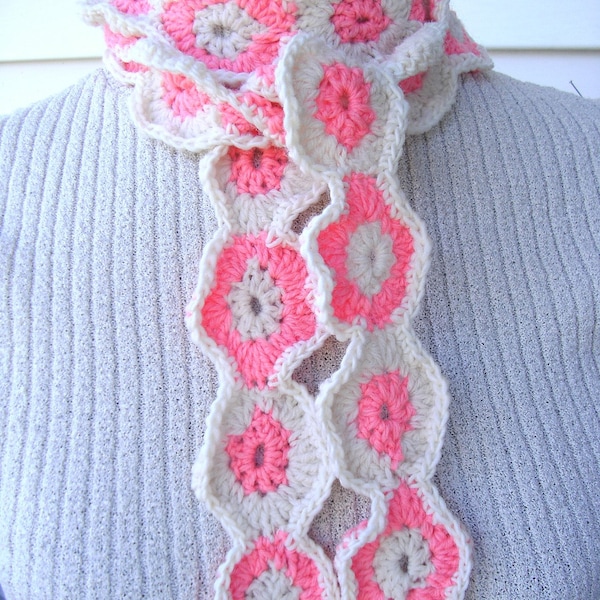 Flower Scarf, Hand Crochet Salmon Flower Scarf or Necklace, women flower scarf, girl flower scarf, teen flower scarf, one of a kind scarf