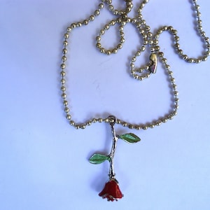 silver necklace, Romantic gift, red rose, necklace, silver ball chain, adjustable, woman necklace, girl necklace, birthday gift, Sale