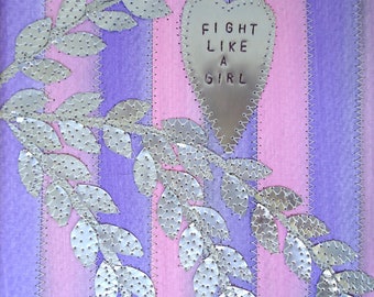 Cancer awareness gift, Inspirational art, 10 year anniversary gift, Fight like a girl, Upcycled art, aluminum art, Friend gift, Soda Can art