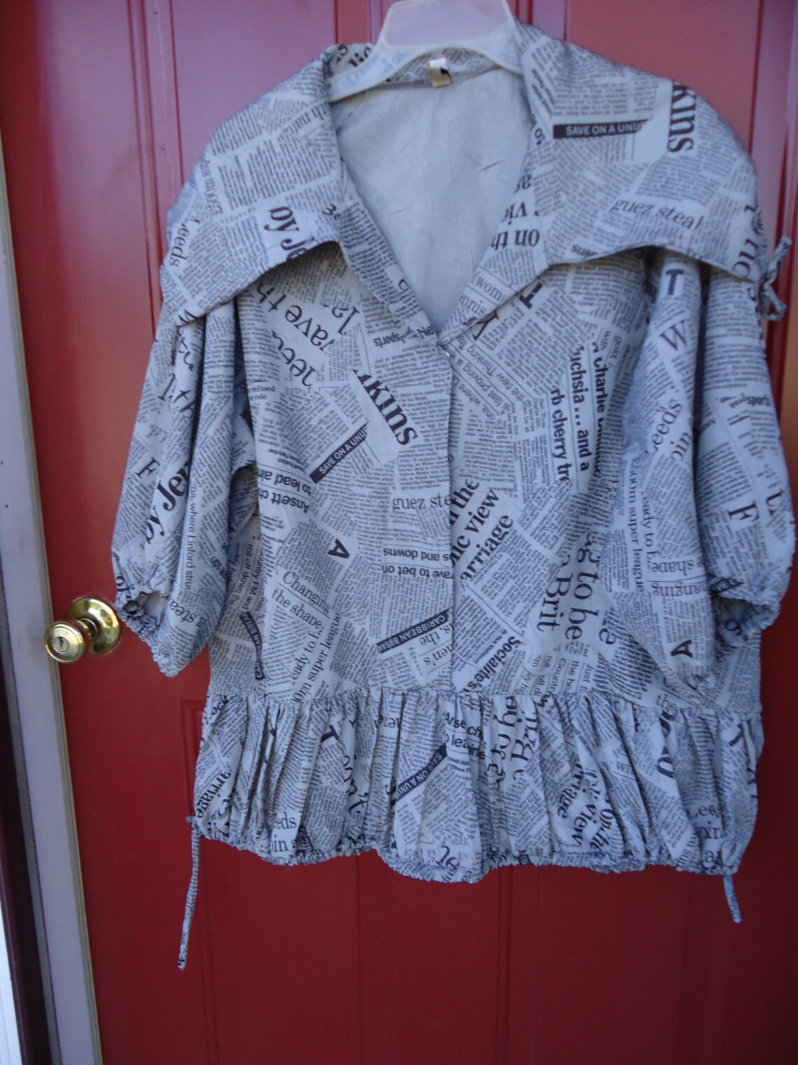 Rain Coat Jacket Magazine Fabric newspaper Fabric Size 8 12 Made in USA