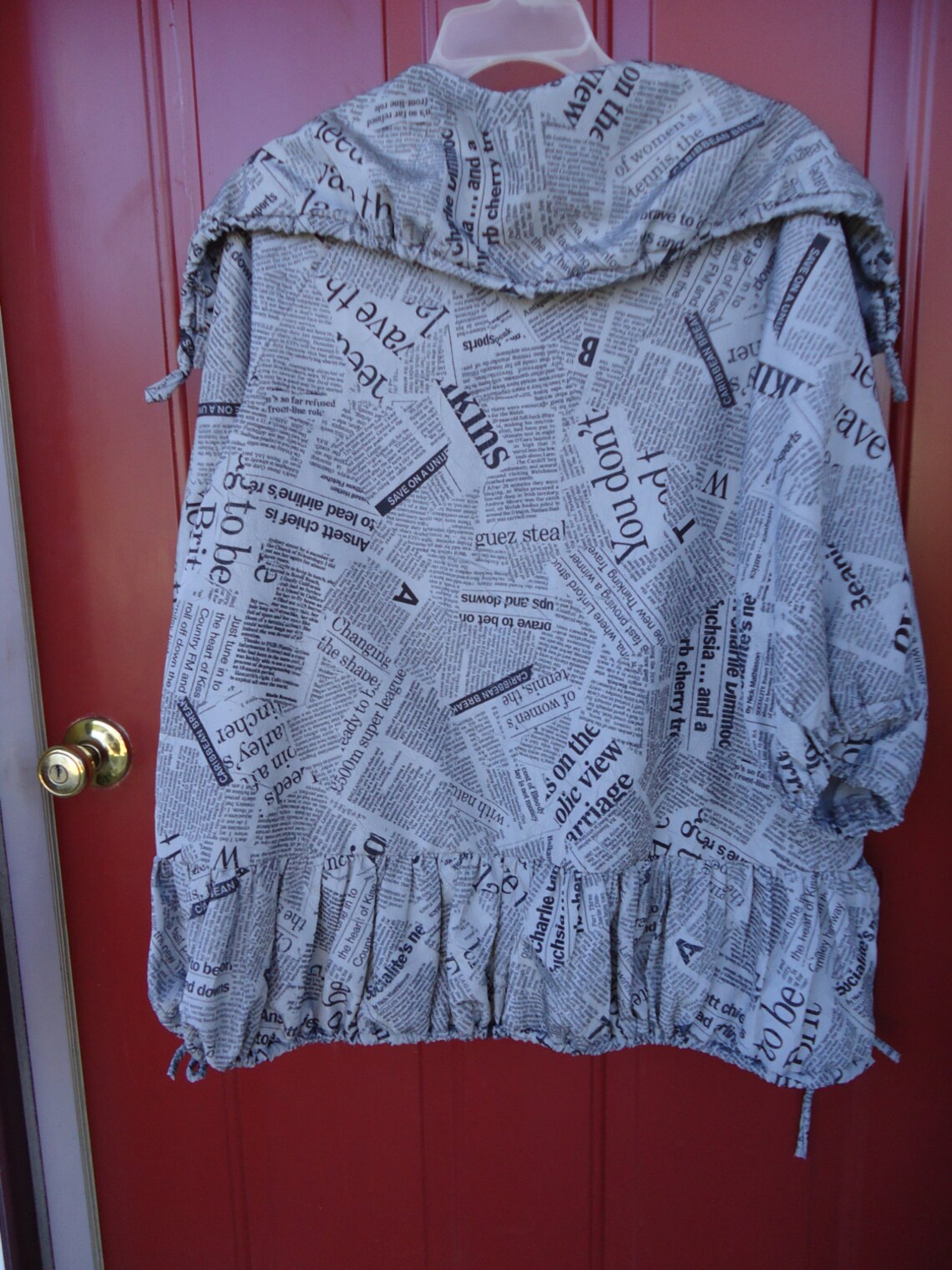 Rain Coat Jacket Magazine Fabric newspaper Fabric Size 8 12 Made in USA