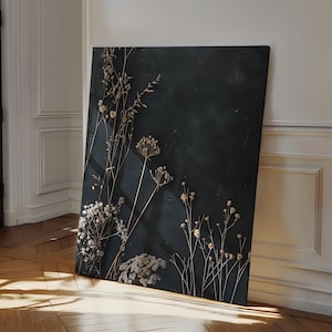 Dark Dried Wildflower Floral Botanical Illustrations, Minimalist Art Modern Farmhouse Wall Decor Floral Wall art, Flower Botanical Wall Art
