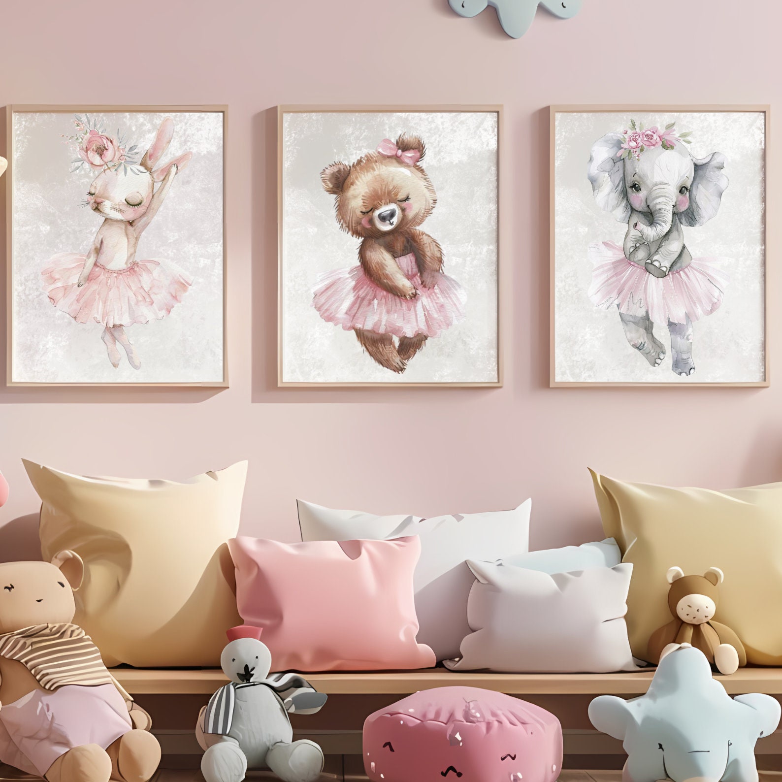 Nursery Wall Art Ballerina Animals, Pastel Pink Nursery, Baby Girl ...