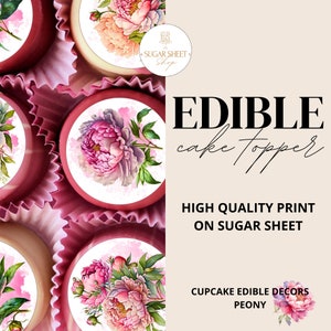 Essbare Pfingstrose Blumen essbare Kuchen Bild - Sugar Sheet Topper für die Kuchendekoration - Blumen Print Frosting Sheet