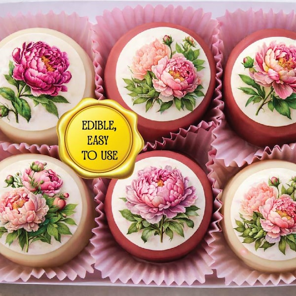 Peonies Flower Edible Cake Topper – Pre-Cut Peonie Wafer Fondants