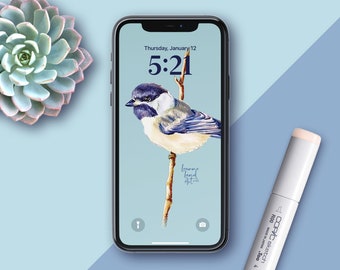 FOND D'ÉCRAN NUMÉRIQUE - Art Chickadee fait par moi - Fond d'écran de téléphone - Téléchargement instantané